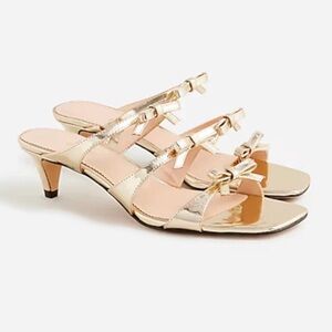 J.Crew Triple Bow Kitten Heel Sandals in Metallic Gold